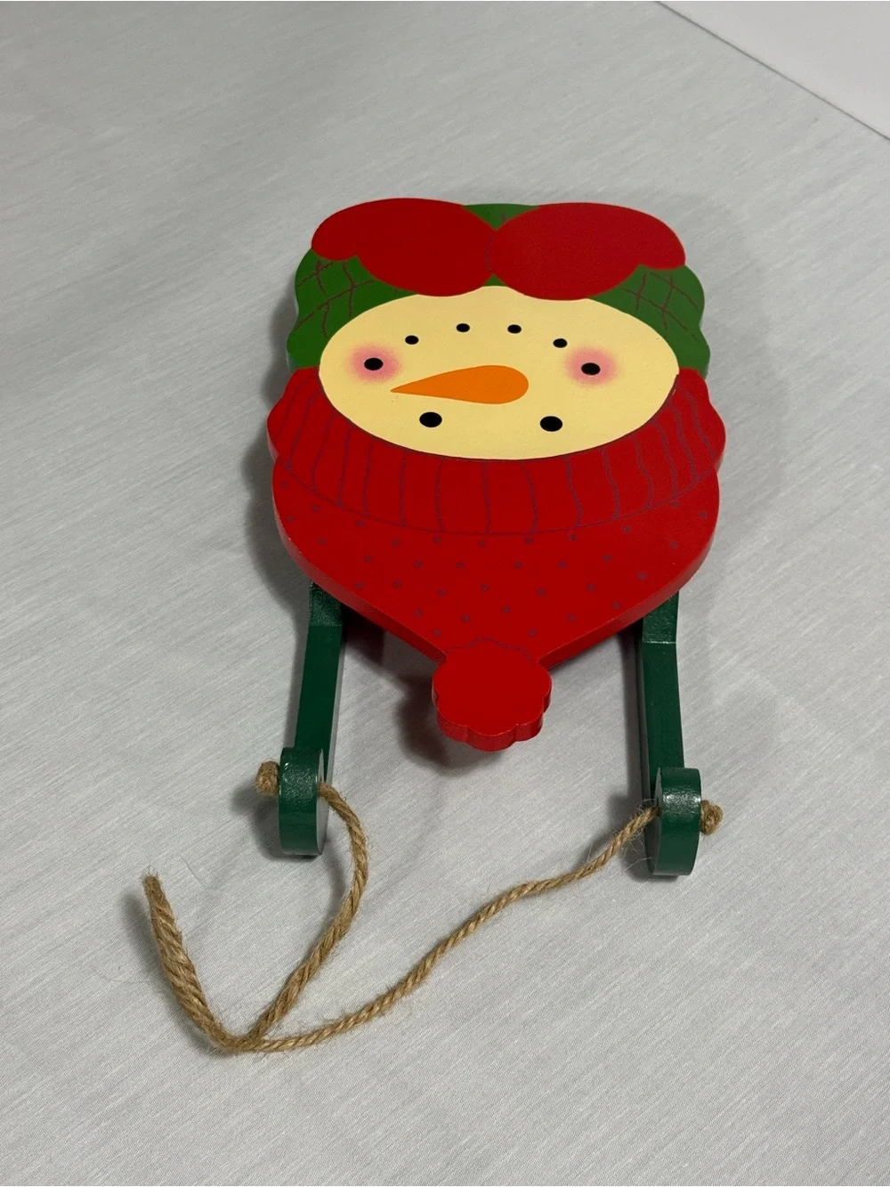 Vintage Hallmark Wooden Snowman Sled Hanging Sign Christmas Wall Decor